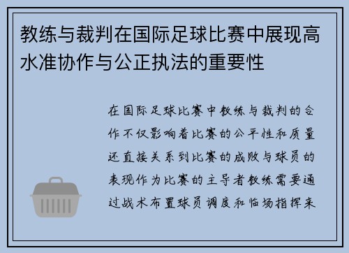 教练与裁判在国际足球比赛中展现高水准协作与公正执法的重要性