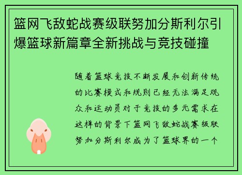 篮网飞敌蛇战赛级联努加分斯利尔引爆篮球新篇章全新挑战与竞技碰撞